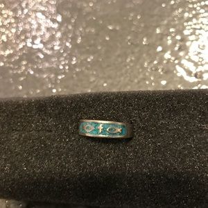 Vintage cross Fishermans faith turquoise ring.